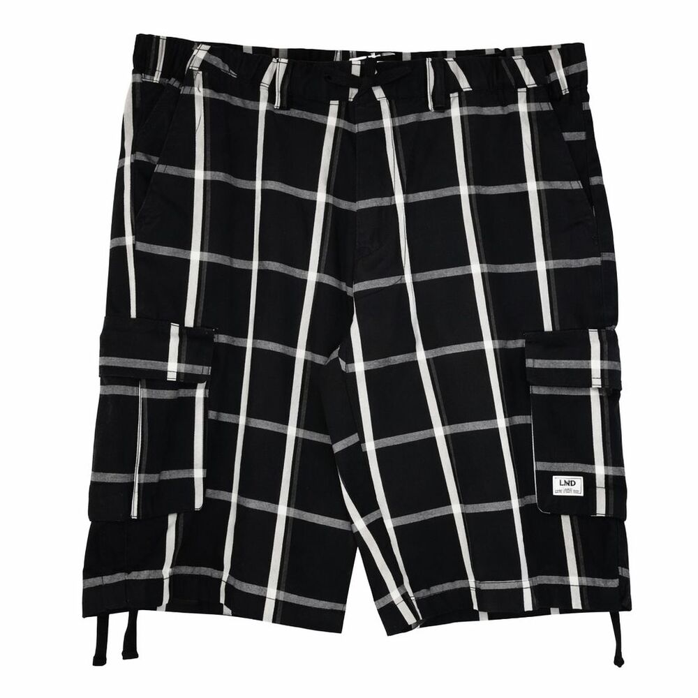 Pro Club Cargo Shorts Mens 44 100% Cotton 5 Pocket Black White Plaid Biker